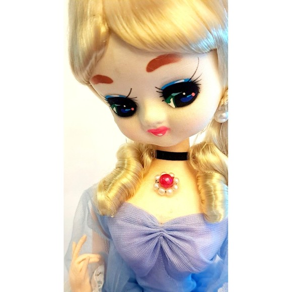 BRADLEY Vintage BIG EYE Blonde Doll Lavender Purple Sheer Dress Lace Trim 16" - Picture 3 of 14